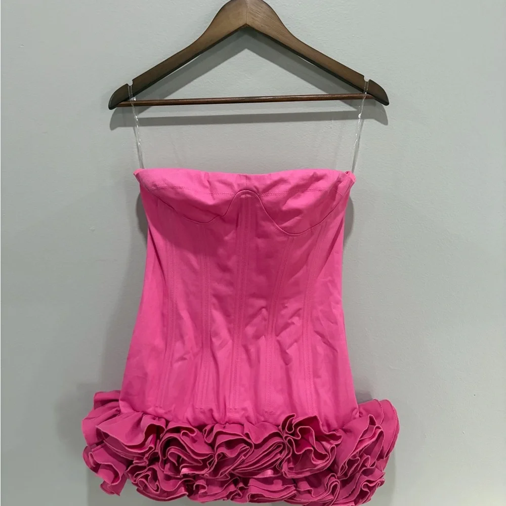 NWT Mew Mews Birtin Strapless Flower Mini Dress In Pink Size M - Picture 4 of 11